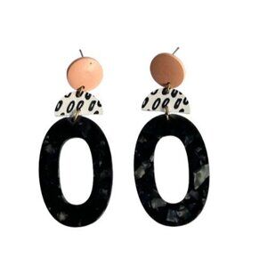 Retro-Inspired Acrylic & Wood Dangle Earrings With Geometric Design